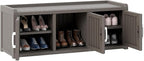 2-Tier Storage Bench, Waterproof UV-Resistant Outdoor Shoe Storage Cabinet with 3 Doors & Adjustable Shelves for Indoor Outdoor Entryway, Hallway, Living Room (Grey)