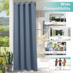 NICETOWN Outdoor Curtain for Patio Waterproof Extra Wide 100 in, Sun Blocking Vertical Blinds Thermal Insulated Stainless Grommet for Front Porch/Gazebo/Pergola, Stone Blue, 1 Piece, 84 in L