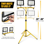 14000Lumen LED Work Lights with Stand - 2 Head Portable Work Light on Stand - IP66 Waterproof Tripod Worklights for Outdoor Indoor Job Site Workshop Garage Construction Site Lighting