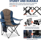 2 Pack Folding Camping Chairs for Adults - High Back Padded Outdoor Lawn Chairs with Lumbar Support & Cup Holder, 400lbs Heavy Duty Portable Camping Chairs Set (Blue & Brown, 2 PCS)