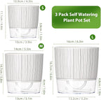 3 Pack Self Watering Pots for Indoor Plants, 4+5.5+6.3 Inch Self Watering Plant Pots, Flower Pots with Wick Rope and Reservoir - Black Stripes