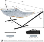 Double Hammock with Stand Included, Portable Hammock with Curved Spreader Bar, Pillow and Carrying Bag, 450 Lbs Capacity, Grey Pattern