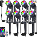 Smart RGB Low Voltage LED Spotlights, APP & Remote Control,Synchronous Dimming Lighting System, IP65 Waterproof,16 Million Colors for Outdoor Landscape,Yard,Garden,Holiday Decoration (8 Pack)
