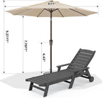 SERWALL Patio Chaise Lounge Chair Set of 2 with 9FT Patio Umbrella, 78'' HDPE Outdoor Lounger, Poly Lounge Chair with Rolling Wheels & Cup Holder for Pool,Slate Gray (Umbreall Base not Included)