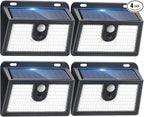 [4 Packs] Solar Motion Sensor Outdoor Lights, Super Bright Solar Lights Outdoor Waterproof, 3 Lighting Modes Security Wall Light for Outside Walking Dog Fence Backyard Deck Garden Door Step Garage