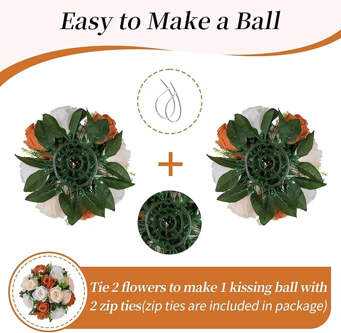 Artificial Flowers Terracotta Silk Rose Balls for Centerpieces, 3-in-1