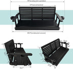 Wooden Porch Swing 3-Seater, High Backrest and Deep Seat, Bench Swing with Cupholders, Hanging Chains and 7mm Springs, Heavy Duty 880 LBS, for Outdoor Patio Garden (Carbon Black, 5 FT Extra Large)