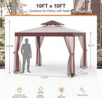 Patio Gazebo Tent Outdoor Canopy Shelter 10'x10' with Removable Netting,100 Square Feet of Shade for Garden, Backyard Deck and Lawns (Red)