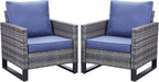 Belord Oversize Patio Chairs Set of 2 Outdoor Wicker Dining Chairs, All-Weather Rattan Patio Club Chair Furniture Sets with Water-Resistant Cushion Anti-Rust Frame Blue