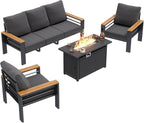 Aoxun Aluminum Outdoor Patio Furniture Set, 6-Piece Outdoor Sectional with 44'' Propane Gas Firepit Table, Patio Conversation Sets with Upgraded Armrests and Cushions for Backyard (Dark Grey,5 Seats)