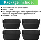 Maxona Black Color Vertical Garden Planter - 4 Pack, 13 inch Wall Mounted Planter for Patio Outdoor Decor, Home Plastic Pot Balcony Plant Vegetable Fruit Herb Hanging Pocket Holder Flowerpot