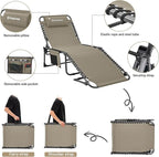 KingCamp Lounge Chair Outdoor, Folding Portable Tanning Chairs Comfy Adjustable 5-Position Lay Flat Foldable Chaise Chaser Lounger with Pillow for Outside Beach Patio Sun Bathing Pool, Beige