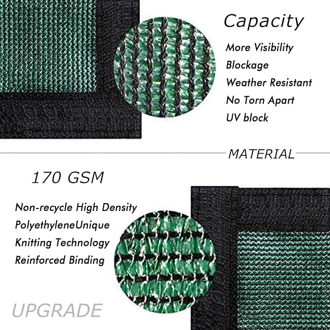 UPGRADE Privacy Fence Screen 6'x80' Dark Green Outdoor 90% Visibility Blockage 170 GSM Mesh Shade Cover Panels for Backyard,Balcony,Home Decoration with Zip Ties,Customized Avaliable