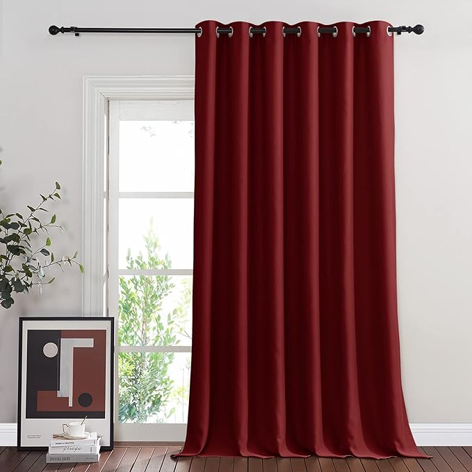 NICETOWN Room Divider Curtain 132 Inches Long, Wide Blackout Sliding Door Curtain for Bedroom, Room Darkening Privacy Window Curtain for Patio Door (1 Panel Set, Burgundy Red, 80 x 132 Inch)