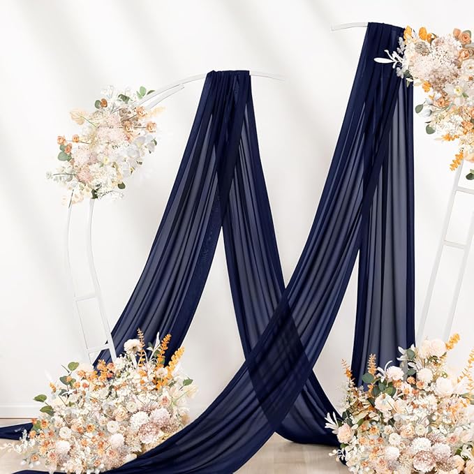 Sheer Outdoor Curtains, Navy Blue Gauze, 4 Panels 29 x 20 Ft