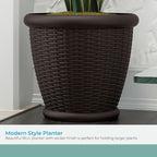 Suncast 3 Pack Wicker Planter w/Drillable Drain Holes, Decorative Indoor/Outdoor Pot, 18in, Java