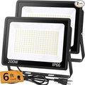 200W LED Flood Light Outdoor with 6ft Plug, 24000LM Brighter Exterior Security Lights, 5000K Daylight LED Work Light, IP66 Waterproof for Yard, Garage, Stadium, Lawn, 2 Pack