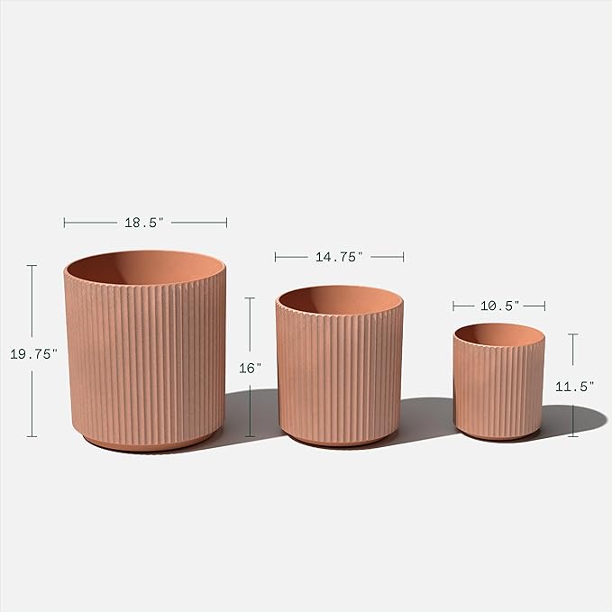Veradek Demi Series Set of 3 Round Planters for Porch, Patio, Backyard | Durable Plastic-Stone Composite Material | Modern Décor for Tall Plants, Flowers