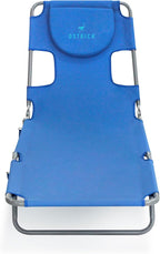 Ostrich Beach Lounge Chair, Folding & Reclining Outdoor Chaise Lounger, Blue - Portable Adjustable Recliner Chair for Lawn, Pool, Patio, Garden, and Yard