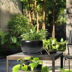 SQOWL Ceramic Flower Pot - 10 Inch Planter with Drainage Hole and Saucer, Modern Large Plant Pot Indoor Outdoor, Decorative Round Planter, Bedroom Decor, Gifts for Plant Lovers, Black