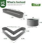A ANLEOLIFE Set of 14, 18 Inch Tall Raised Garden Beds Kit, Heart-Shaped, Large Oval & Round Metal Planters – Ideal for Backyard Vegetables Flowers Herbs, Quartz Grey