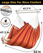 XXL Hammock Chair Hanging Rope Swing with 2 Cushions - Max 500lbs-Perfect for Patio, Porch, Bedroom, Backyard, Indoor or Outdoor - Includes Hanging Hardware Kits