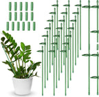 meekoo 30 Pcs Adjustable Garden Plant Support Stakes Single Stem Plant Cage Support Rings with Clips and Connect Pipe for Orchid Rose Tomato, 12 Inch (Green)