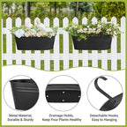 Dahey 4 Pcs Metal Hanging Flower Pots for Railing Fence Outdoor Planter 15.7 Inch Hanging Bucket Pots Countryside Window Flower Plant Holder with Detachable Hooks for Garden Yard Home Decor,Black