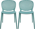 2xhome Set of 2 Patio Dining Chairs | Modern Stackable Outdoor Pool Side Chair | Weather Resistant Plastic for Yard, Porch, Balcony, Kitchen, Teal