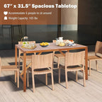 Tangkula 67" Acacia Wood Outdoor Dining Table for 6, Rectangle 6-Person Patio Table with 2" Umbrella Hole & Spacious Slatted Tabletop, Indoor Outdoor Dining Furniture for Deck, Garden, Poolside & Yard