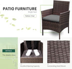 Greesum 3 Pieces Patio Furniture Sets Outdoor PE Rattan Wicker Chairs with Soft Cushion and Glass Coffee Table for Garden Backyard Porch Poolside, Brown and Gray