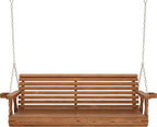 Amish Casual 5 Foot Roll Back Porch Swing with Cup Holders in Oak Stain - Amish Made in The USA from Treated Pine Heavy Duty 700 Lb. Weight Capacity