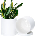 Planters 2 Pack 6.5 Inch Matte White Modern Plastic Pots with Saucers