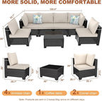 7 Pieces Outdoor Conversation Sectional Rattan Sofa, Patio Furniture Set, with Wicker and Cushions for Garden and Backyard (Brown/Beige)