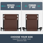 Best Choice Products 30” Wide Folding Zero Gravity Outdoor Recliner Patio Lounge Chair w/Adjustable Canopy Shade, Headrest, Side Accessory Tray - Brown
