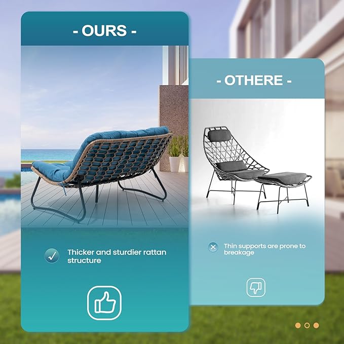 Crestlive Products Patio Loveseat, All-Weather Rattan Large Furniture with Soft Cushions, Outdoor Loveseat for Balcony, Poolside, Backyard (Blue)