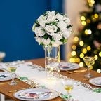 Artificial Flowers: White Faux Silk Rose Ball Centerpiece, 3-in-1