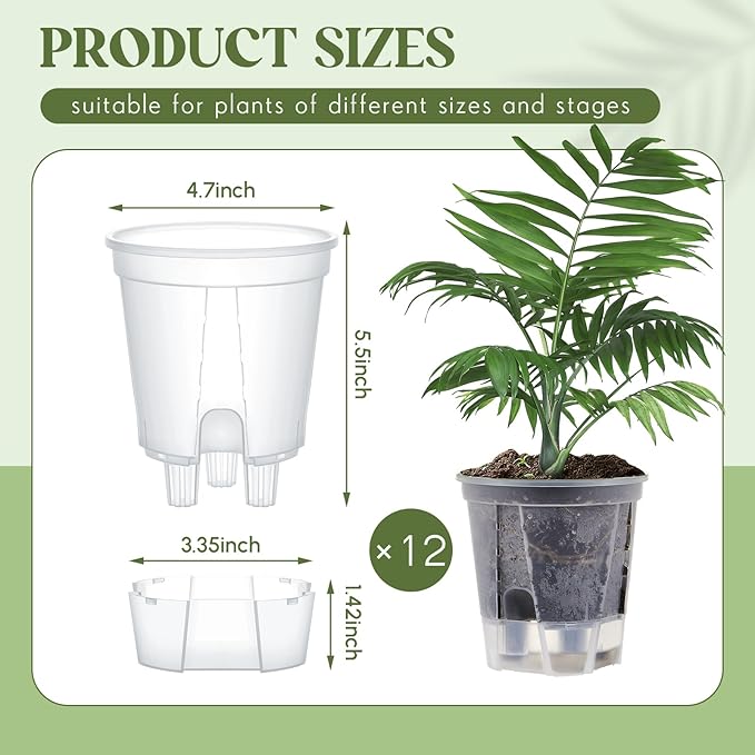 Self Watering Pots for Indoor Plants with Deep Reservoir and High Drainage Holes for Outdoor Plants and Flowers, Bare Root Planter (4.72'',Clear,12 Pcs)