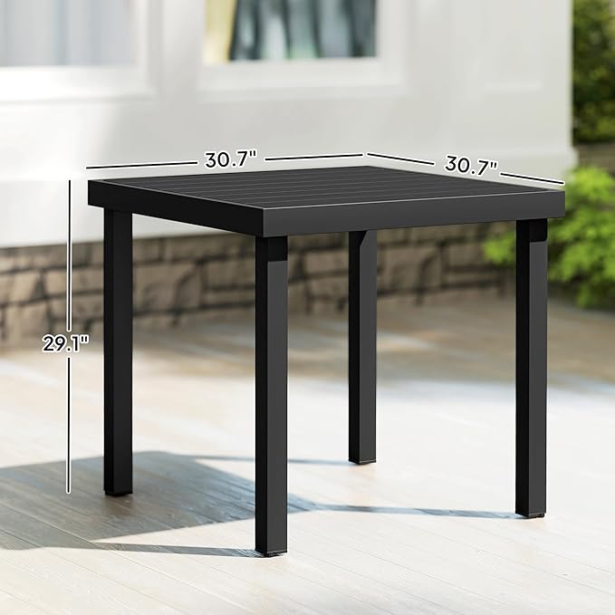 Outsunny Outdoor Dining Table for 4 Person, Square Patio Table, Aluminum Metal Legs for Garden, Lawn, Patio, Woodgrain Black