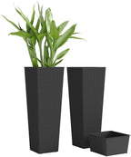 Outsunny 32 Inch Tall Planters for Outdoor Plants, Set of 2 Plastic Rattan-Like Flower Pots with Drainage Holes, Stackable Tapered Planters for Indoor Plants, Front Porch, Black
