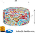 Ottoman Pouf, Round Inflatable Patio Footrest with Air Pump