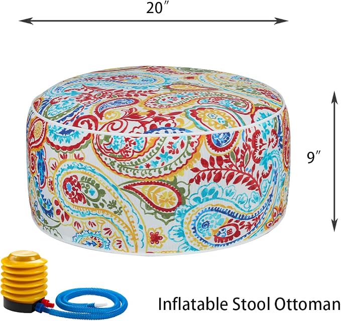 Ottoman Pouf, Round Inflatable Patio Footrest with Air Pump