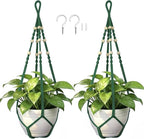Macrame Plant Hanger,Up to 4-15 inch Pots, Wood Beads Cotton Hanging Planter Holder for Indoor Outdoor Boho Home Decor, 35 Inch, Ivory, Set of 2 (Green)