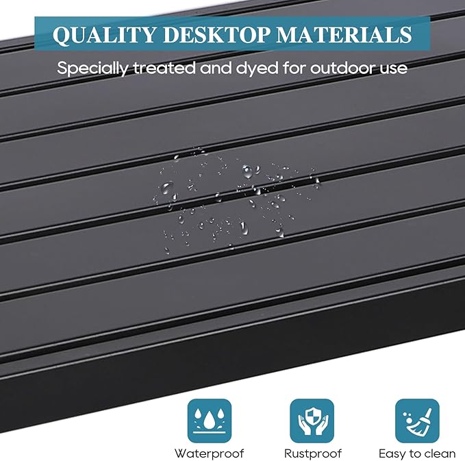 Outdoor Bar Table, Patio Console Pub Height Tables with Powder Coated Steel Frame, Weather Resistant Waterproof Top for Hot Tub, Balcony, Garden, Yard, Poolside (Black, 47" Narrow Bar Table)