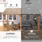 AECOJOY 14' x 10' Gazebo for Patio, Wood Grain Hard Top Lean to Gazebo Pergola with Roof (140 Sq.Ft Shaded), Large Wall-Mounted Heavy Duty Awnings for Patio, Decks, Backyard and More