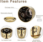 Oairse 6 inch Orchid Pots with Holes, Gold Ceramic Orchid Pot for Repotting Small Indoor Plant Pots with Drainage Holes and Saucers Decorative Flower Planter for Orchids, Indoor Plant