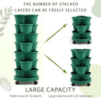 Umigy 2 Set Dark Green 7 Tier Stackable Vertical Planters with Removable Wheels and Tools Tower Planters Strawberry Herb Flower Vegetable Pots Indoor Outdoor Gardening Pots