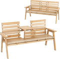 Tangkula Outdoor Fir Wood Bench with Foldable Middle Table, 2-3 Person Garden Bench with Backrest and Armrests, 710 lbs Weight Capacity, Slatted Seat Bench for Porch, Patio, Backyard