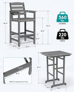 SERWALL 4 Pieces Outdoor Patio Bar Set with 9ft Umbrella, Outdoor HDPE Barstool and Table Furniture Set with Patio Umbrella, Gray