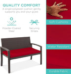 Best Choice Products Outdoor Bench 2-Person Wicker Garden Patio Benches Seating Furniture for Backyard, Porch w/Seat Cushion, 700lb Capacity - Brown/Red